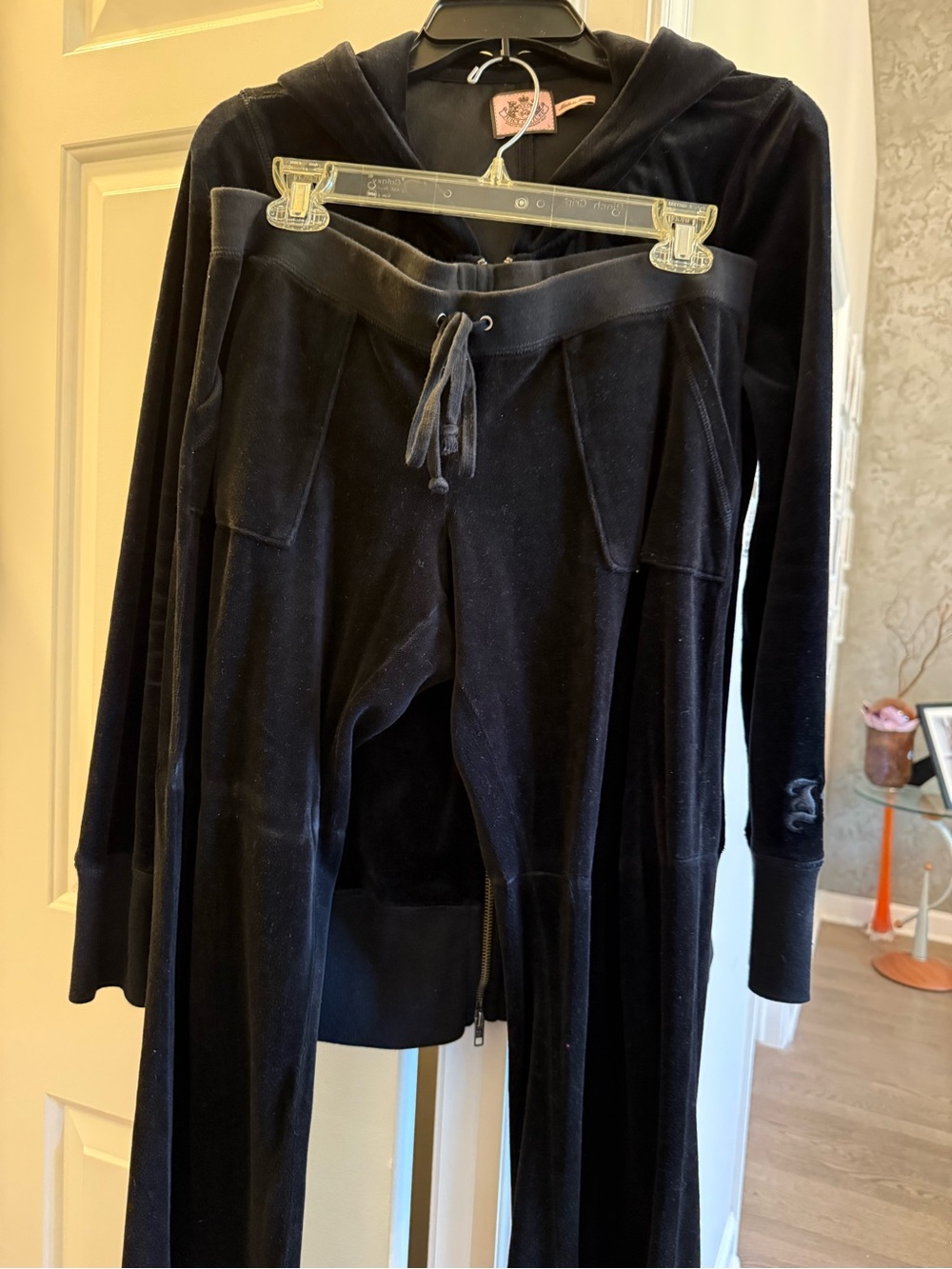 Juicy Couture Navy Velvet Hooded Zip Jacket with Chain Pocket Detail, & pants